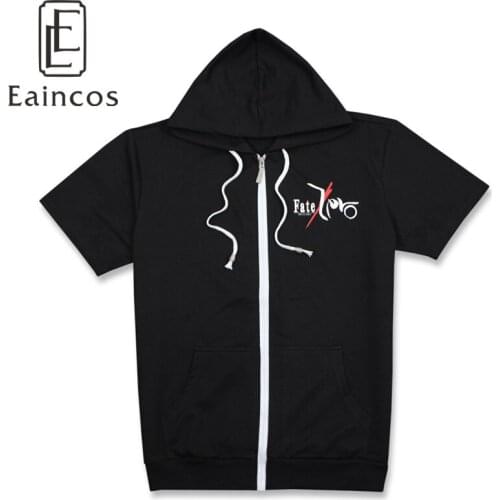 Free Shipping Fate/Stay night Sakura Matou Cosplay Costume Jackets Black Short Sleeve Hooded Coat Hoodie Casual Fashion Tops
