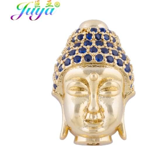 Juya DIY Religious Jewelry Beads Supplies Micro Pave Blue Zircon Charm Buddha Beads For Natural Stones Beadwork Jewelry Making