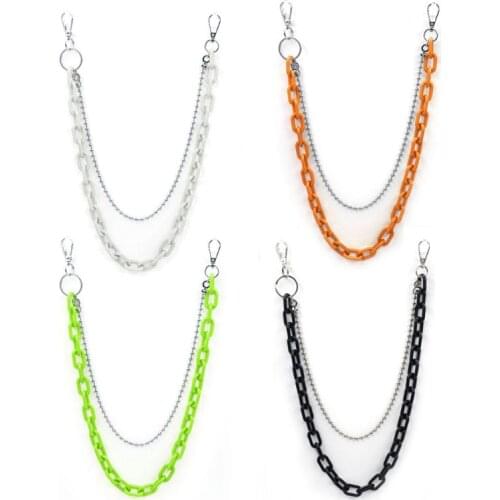 Punk Streetwear Biker Heavy Duty Jeans Link Pants Keychain Double Acrylic Chunky Belt Chain Wallet Chain Fashion Jewelry