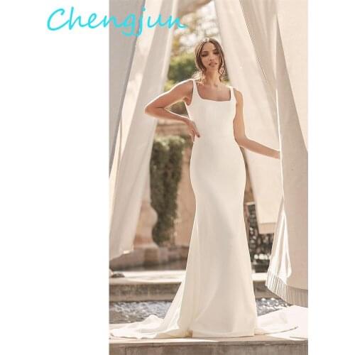 Chengjun Open Back Square Neckline Elegant Mermaid Simple Wedding Dress For Bridal