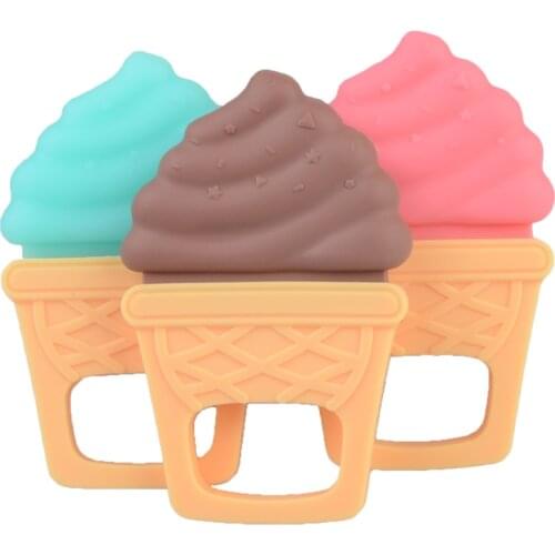 Chenkai 10PCS BPA Free DIY Silicone Ice Cream Teether Baby Shower Pacifier Teething Chewable Pendant Nursing Jewelry Sensory Toy