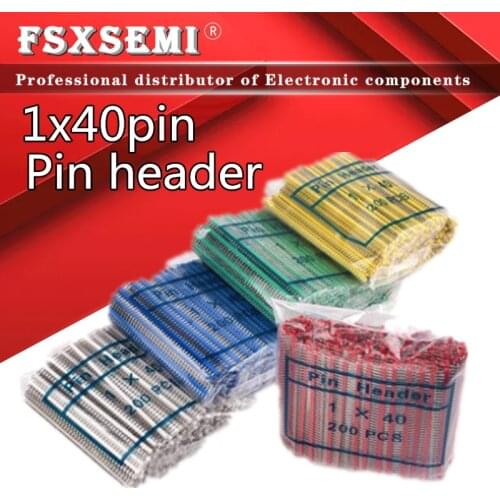 200pcs/bag Color gold plated Copper iron feet 1X40PIN Single Row MALE 2.54MM PITCH PIN Header connector 1X40PIN 1*40 40p FOR PCB