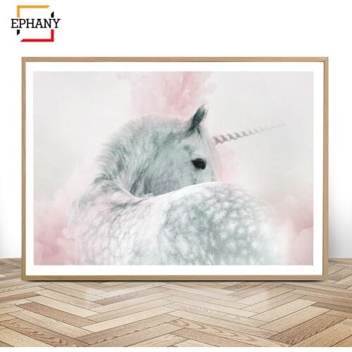 Girls Bedroom Decor Unicorn Nursery Wall Art Print Whimsical Pink and Grey Posters Canvas Painting Wall Pictures for Girls Room