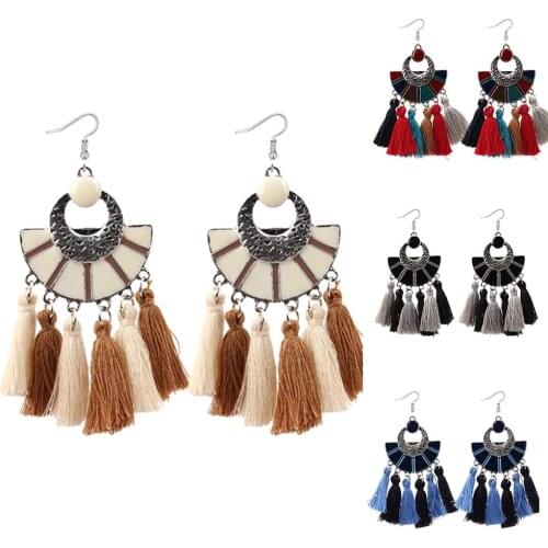 Ethnic Women Earrings Fan Shape Colorful Tassel Dangle Drop Hook Earrings Jewelry Gift New jewelery Womans accesories
