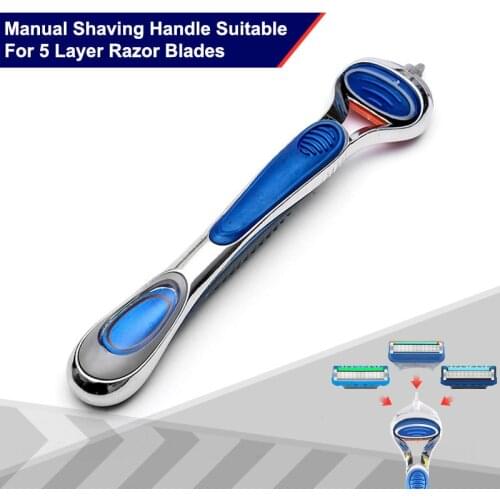 Quality Mens Face Care Manual Shaving Handle Beard Razor For 5 Layer Blades Compatible With Gillette Fusion 5 Blades Refills