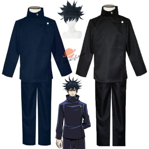 Anime Jujutsu Kaisen Fushiguro Megumi Cosplay Costume Blue Black Top Pants Suit Black Wig Halloween Christmas Party Uniform