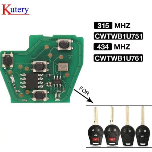 Kutery 315Mhz ID46 Chip ASK Remote Car Key Circuit Board 3/4 Buttons For NISSAN Qashqai Sunny Tiida X-Trail Replacement