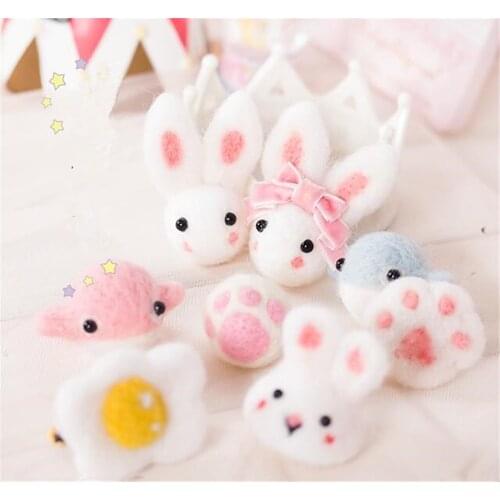 Lolita Cute Soft Wool Felt Cat Paw Rabbit Christmas Brooch Hair Circle for Girls Hair Accessories B1445