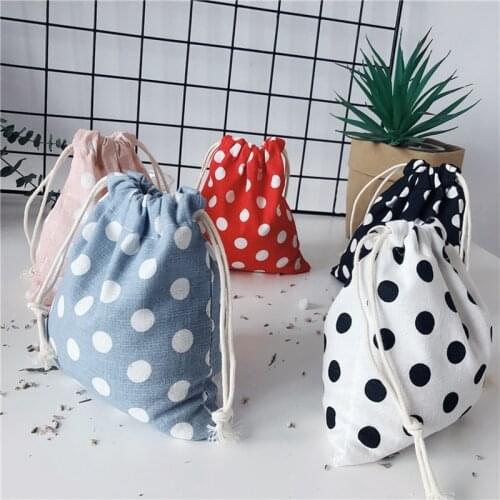 Cute Cotton Drawstring Bags Pouch Storage Bag Dot Printed Lipstick Storage Bag Food Packing Bags Christmas Gifts Pouch