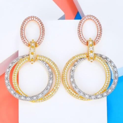 Godki 2020 New HOT Luxury DUBAI Indian Round Circles Dangle Earrings For Women Luxury Full Cubic Zircon Wedding Earrings Jewelry