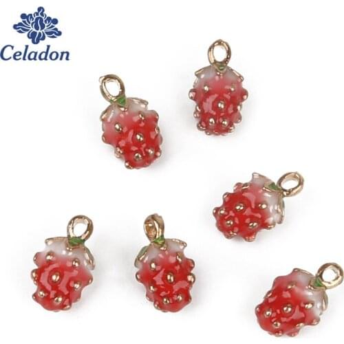 New Arrival 5 pcs/lot Height About 14mm Hole Size About 1.5mm Dripping Alloy Pendant Sweater Necklace Pendantpcs Red Strawberr