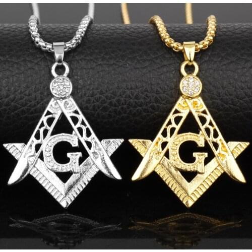 Crystal-Masonic Necklace Fashion Jewelry Charm Mason Iced-Out Pendant Hip Hop Chain Necklace For Women Men