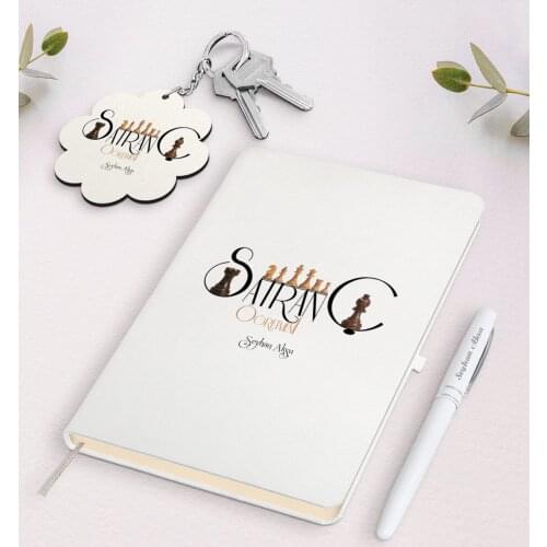 Personalized Chess Teacher White Notebook Pen and Keychain Gift Set