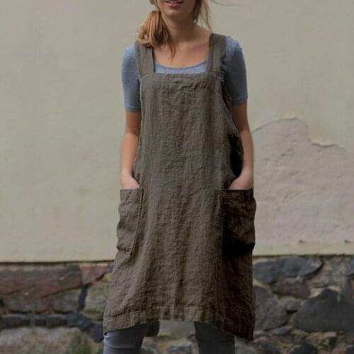 Dress Womens Cotton Linen Apron Long Home Furnishing Loose Long Casual Solid Color Suitable for Baking Cooking JS22
