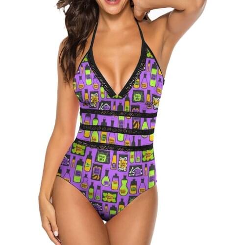 Spooky Swimsuit Lace Chic Rave Swimwear Female Wholesale 1-Piece Bathing Suit