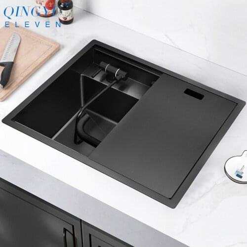 SUS 304 Stainless Steel Nanometer Hidden Kitchen Double Cover 3 Holes Handmade Single Large Size Kitchen Hidden Sinks
