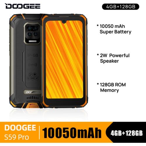 World Premiere 10050mAh Super Battery DOOGEE S59 Pro IP68/IP69K 4+128GB NFC Rugged Smartphone 2W Loud Volume Speaker
