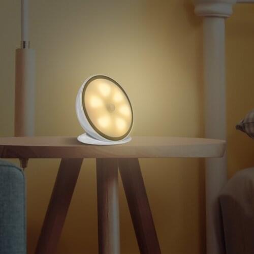 LED Motion Sensor Night Light 360° Rotating USB Charging Bedroom Living Room Cabinet Corridor Night Lamp Dimmable Wall Light