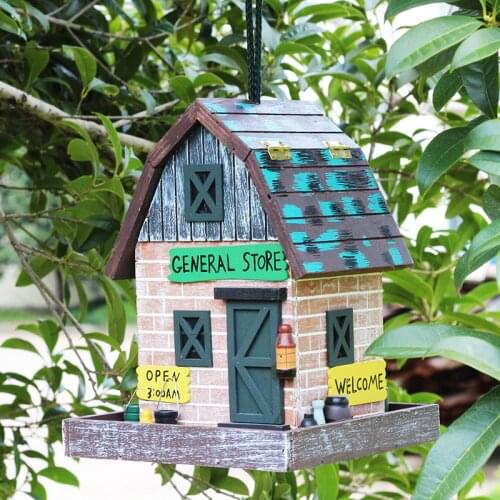 Outdoor Decoration Bird House Bird Feeder Courtyard Solid Wood Bird House Birds Nest Gardening Decoration Hanging Birds Nest