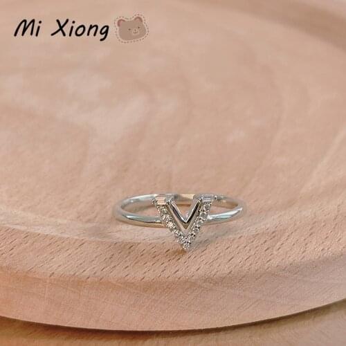 Mi Xiong 925 Sterling Silver Womens Rings V-shaped Luxury Engagement Wedding Elegant Classic Birthday Gift Diamond Fine Jewelry