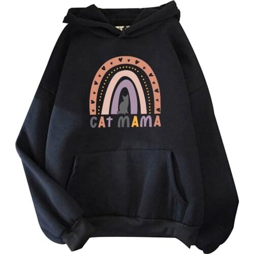 Harajuku Winter Clothes Women Hoodies Cat Mama Print Funny Oversized Loose Hoodie Sweatshirts Drop Shoulder Long Sleeve Tops