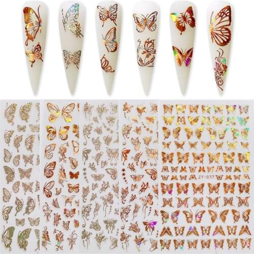 1Pc Hollow Out Butterfly Manicure Bronzing Laser Stickers 3D Stereo Nail Art Decal Decoration Tool Holographics Transfe Shimmer