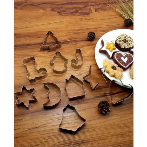 10pcs/lot Christmas Tree Cookie Cutter Mold Stainless Steel Pastry Biscuit Fondant Cake Baking Mold Kitchen Accessories PD 011