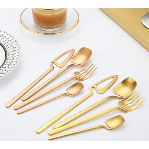 16Pcs Stainless Steel Gold Dinnerware Sets Hang Handle Matte Table Spoon Fork Knife for Kitchen Tableware Set Cutlery 4Person