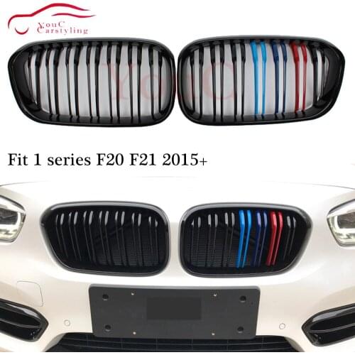 F20 2-slat Front Bumper Grille for BMW 1 Series F20 F21 2015+ 5-door Hatchback ABS Plastic Gloss Black Gloss M Grille Mesh