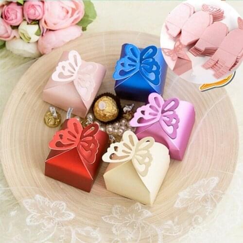20Pcs Pink Candy Boxes With Ribbon Wedding Favor Boxes Butterfly Pattern Marriage Baby Shower Party Supplies