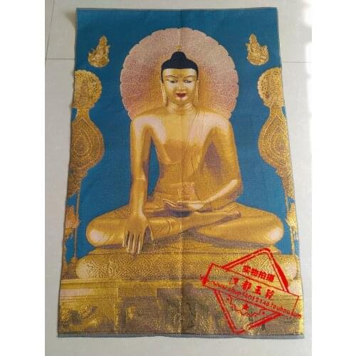 36 inch Tibet Silk embroidery Gold Buddha Tangka Thangka Paintings family wall decorated the mural