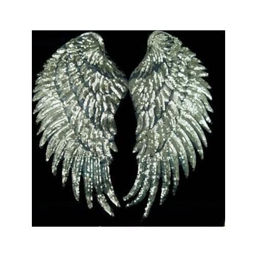 5Pair Bling Sequin Gold Patch Dress Decorative Sewing Lace Applique Trim Craft Gold Wings T-shirt diy cloth fabric adhesive