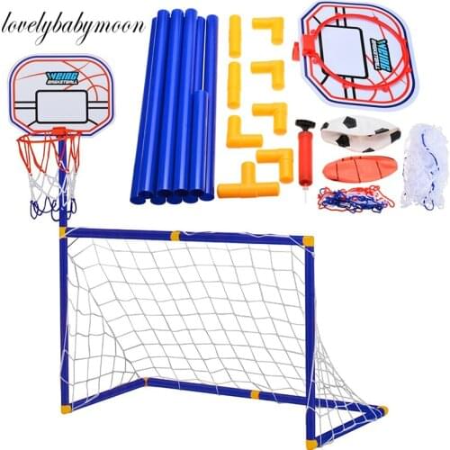 Hot Sales 2 In 1 Outdoor Sports Kids Football Goal Boys Soccer Toy Mini Basketball Children Basketball Hoop Practice Accessories