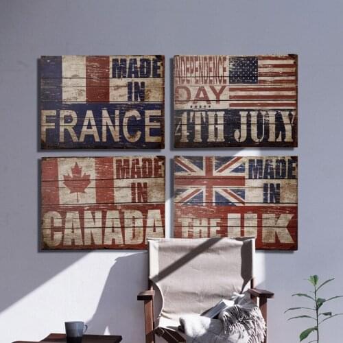 American rustic wooden retro mural home wall decor wall sticker vintage handicraft mural creative wall painting in bar and cafe