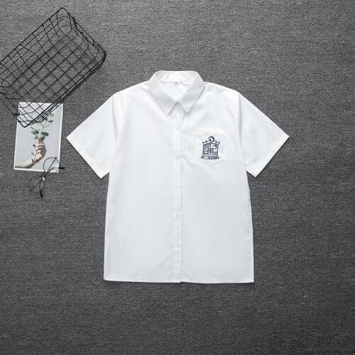 White Cotton Japanese Student Short Sleeve White Shirt For Girls Middle High School Dress Jk Uniform Tops Pocket embroidery