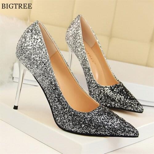 BIGTREE Pumps Women Shoes Pointed Toe Fashion High Heels Shoes Slip-On Elegant Wedding Party Thin Heels Woman Shoes Shallow 2021