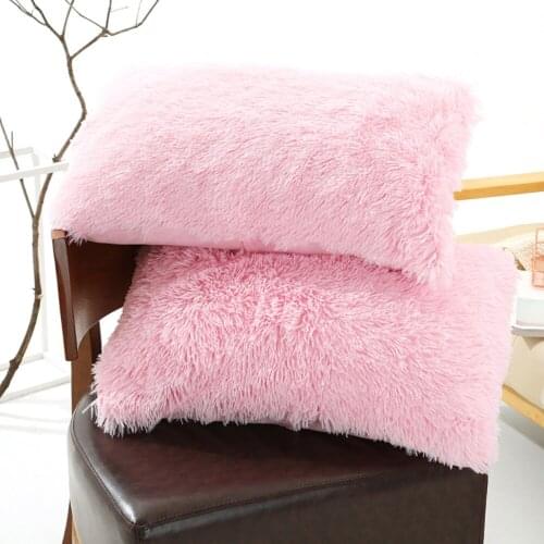 Household Living Room Bedroom Solid Color Crystal Velvet Plush Pillowcase Winter Warm Plush Sleep Pillowcase Household Goods