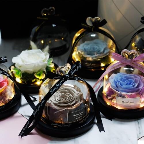 Exclusive Rose In Glass Dome With Lights Real Eternal Rose LED Beauty And The Beast Preserved Rose valentines Day Gift