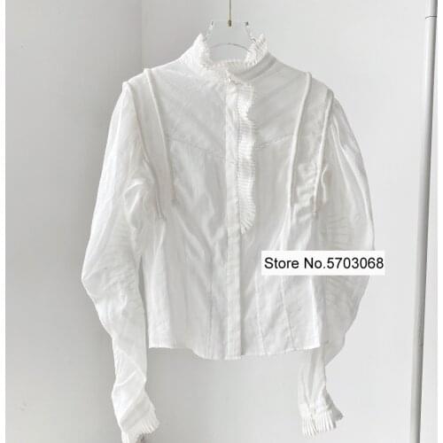 Women White Cotton Long Sleeve Blouse Shirt For Summer Autumn Earlier