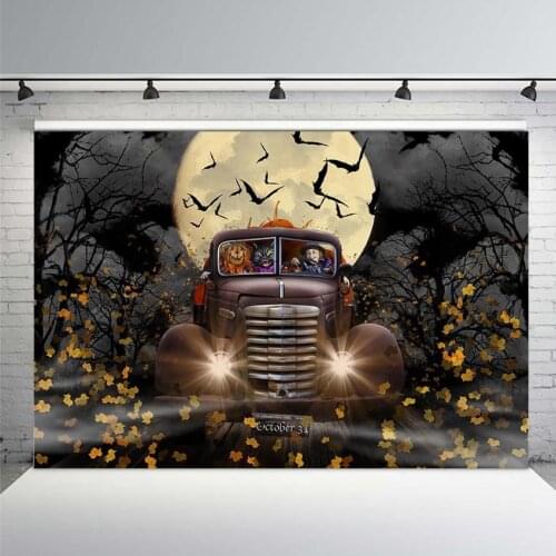 Halloween Party Photography Backdrop Pumpkin Eerie Cemetery Castle Moon Night Backgrounds Photo Both Custom Photo Backdrop