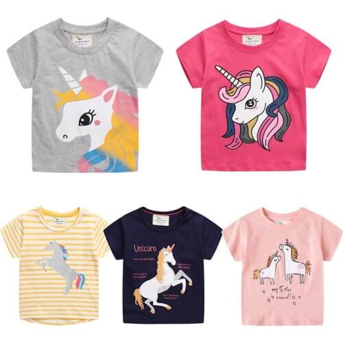 Girls Boys T-Shirts Kids Unicorn Print T-Shirt Children Fashion Tops Boys Short Cute Cartoon Outfit Clothes 2021 New