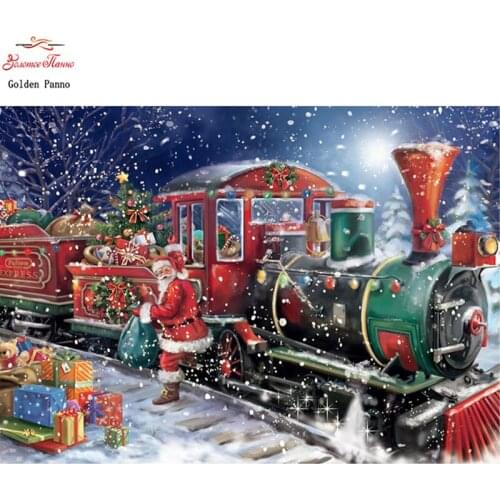 GoldenPanno 5D DIY Diamond Painting Christmas Full Square Rhinestone Diamond Mosaic Santa Claus Train Cartoon Diamond Embroidery