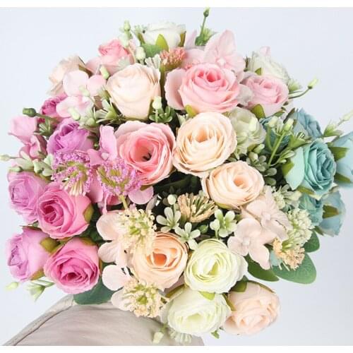 Artificial Rose Flowers Home Christmas Decoration Silk Peony Bouquet DIY Wedding Accessories
