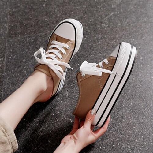 Platforms Canvas Shoes Women Wedge Sneakers Heels 8cm Lace-up Fashion Shoes Woman Platform Sneakers Women Casual Half Slippers