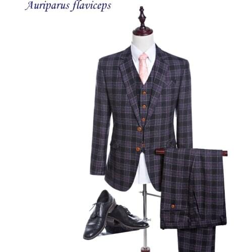 Classic Wool Groom Tuxedos Groomsman Suit 2 Buttons Wedding Suit Custom Made Tweed Suits 2020 Man Suit (Jacket+pants+vest)