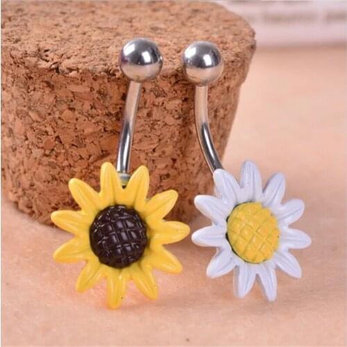 New Hot style Surgical Steel Dangle Navel Rings Sun Flowers Navel Bars Fashion Belly Button Ring Piercing Body Jewelry