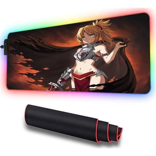 Anime RGB LED gaming lighting game large mouse pads with USB port rubber base large keyboard pad XXL waterproof and non-slip