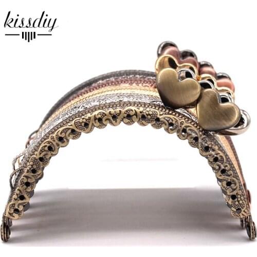 KISSDIY 10PCS 8.5CM Heart Metal Purse Frame Semi-Circle Antique Bronze Silver Golden Black Coin Bag Frames Vintage