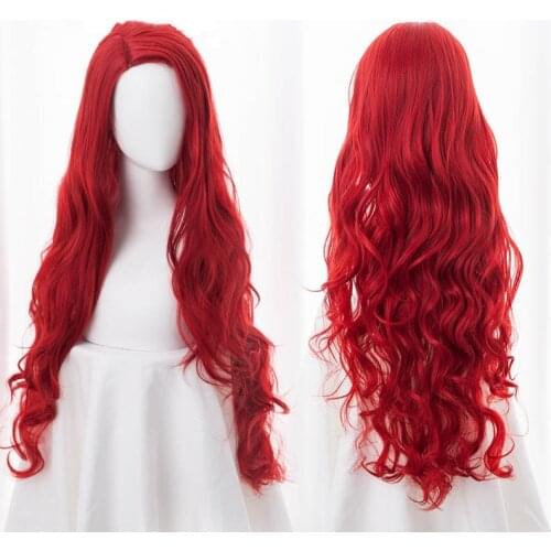 Morematch Movie Aquaman Mera Cosplay Wig 80cm Red Long Curly Wavy Heat Resistant Synthetic Hair Women Party Wig + Wig Cap