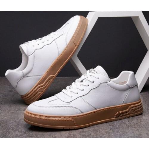 Soft Sole Fashion Trend Casual Men Shoes Designer High Quality Real Leather Dress Loafers White Lace-up Breathable Sneakers New
